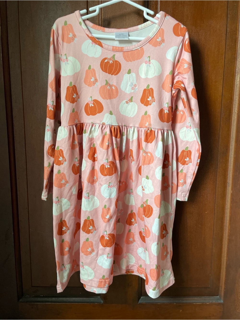 girls 7-8 long sleeve pink dress with pumpkins - Picture 2 of 6